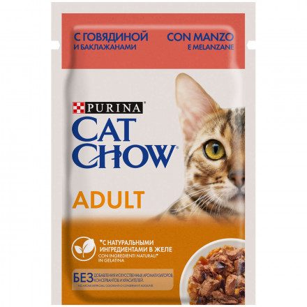 Purina Cat Chow Adult паучи для взрослых кошек с говядиной и баклажанами - 85 г х 26 шт