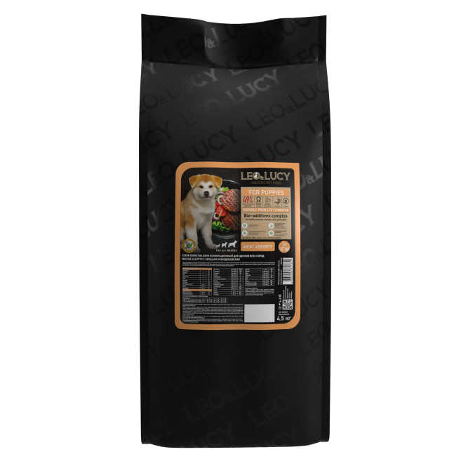 LEO&amp;LUCY сухой холистик корм для щенков мясное ассорти с овощами - 4,5 кг