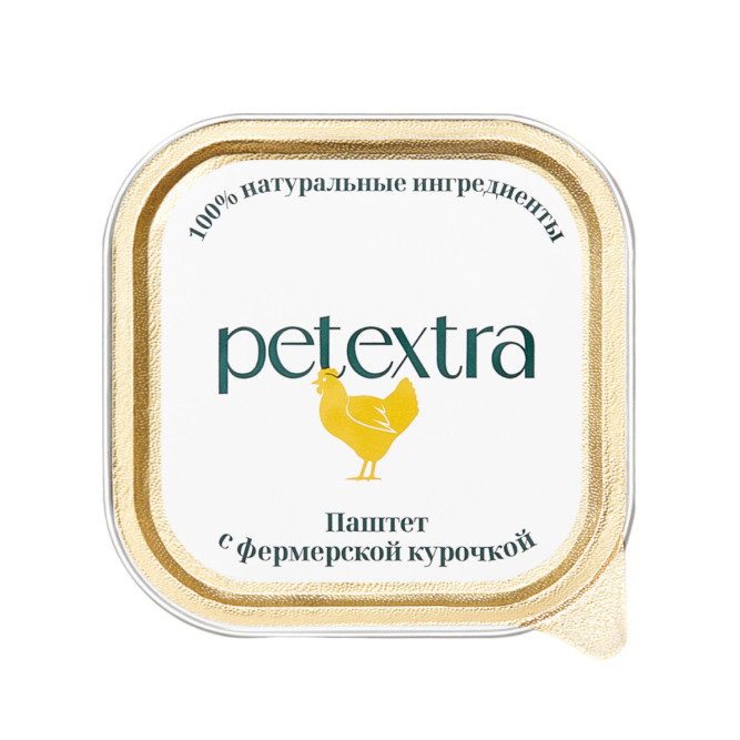 PETEXTRA влажный корм для взрослых кошек, паштет с фермерской курочкой, в ламистерах - 100 г х 16 шт
