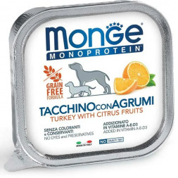 Monge Dog Monoprotein Fruits влажный корм для взрослых собак с индейкой, рисом и цитрусовыми в ламистере 150 г (24 шт в уп)