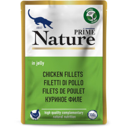 PRIME NATURE корм влажный для взрослых кошек с куриным филе, в паучах, в желе - 100 г x 24 шт
