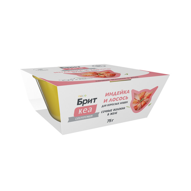 Брит Кеа влажный дополнительный корм для взрослых кошек с индейкой и лососем, волокна в желе, в ламистерах - 75 г х 12 шт