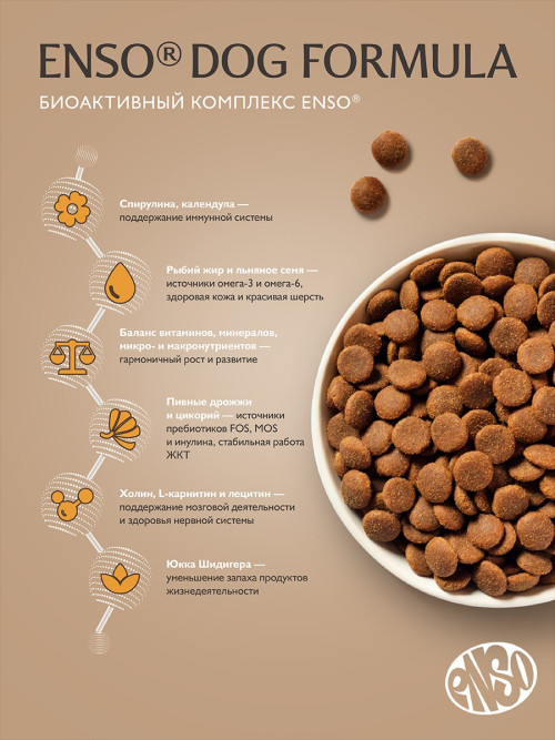 ENSO Dog Formula Perfect Start сухой корм для щенков от 1 месяца, беременных и кормящих собак мелких и миниатюрных пород со свежей уткой и добавлением яблока - 7 кг