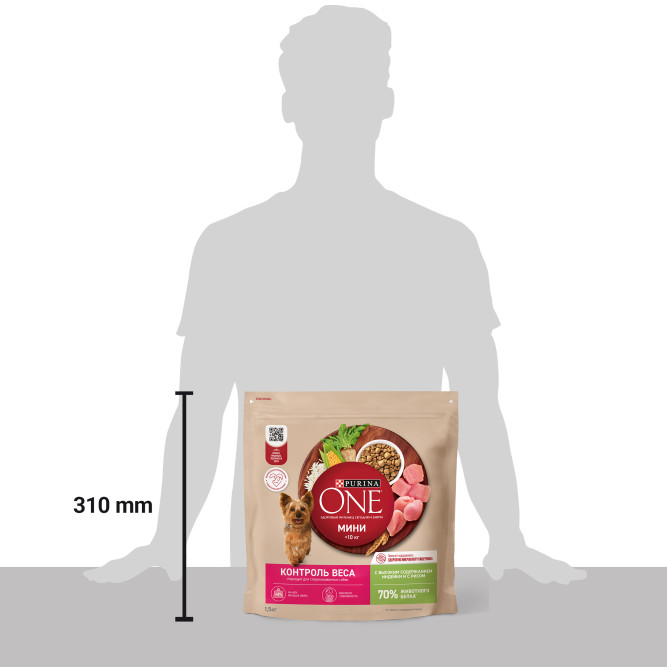 Purina ONE Мини сухой корм для собак мелких пород при склоннности к набору веса с индейкой - 1,5 кг