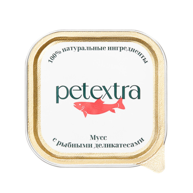 PETEXTRA влажный корм для взрослых кошек, мусс с рыбными деликатесами, в ламистерах - 100 г х 16 шт