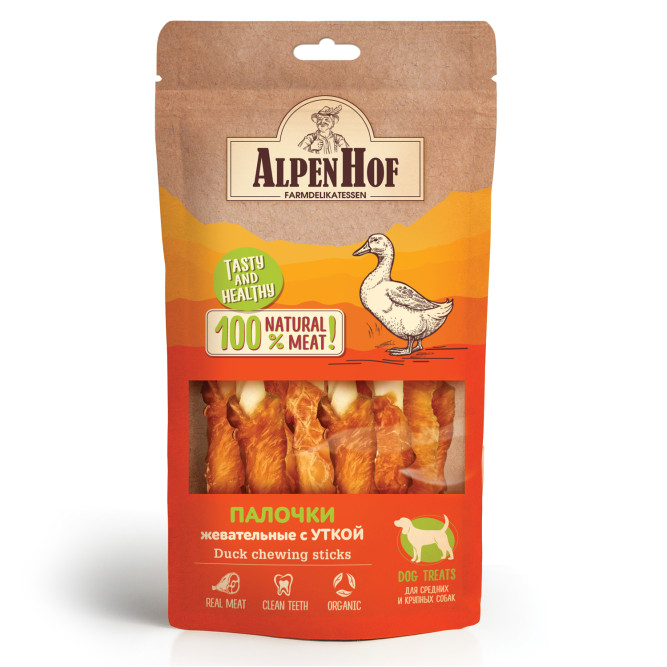 AlpenHof лакомство для собак средних и крупных пород жевательные палочки с уткой - 80 г