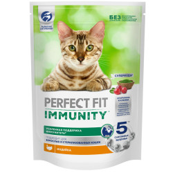 Perfect Fit Immunity сухой корм для поддержания иммунитета кошек, с индейкой, спирулиной и клюквой - 580 г