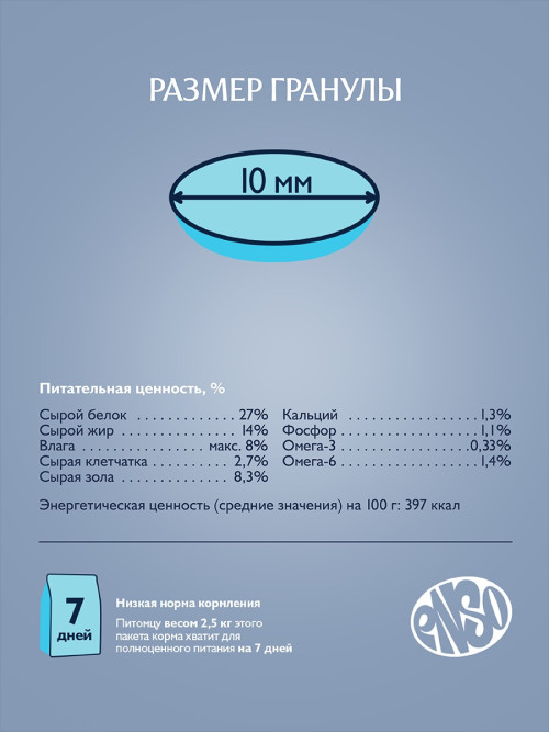 ENSO Dog Formula Monoprotein сухой корм для взрослых собак мелких и миниатюрных пород со свежей белой рыбой и добавлением брокколи - 400 г