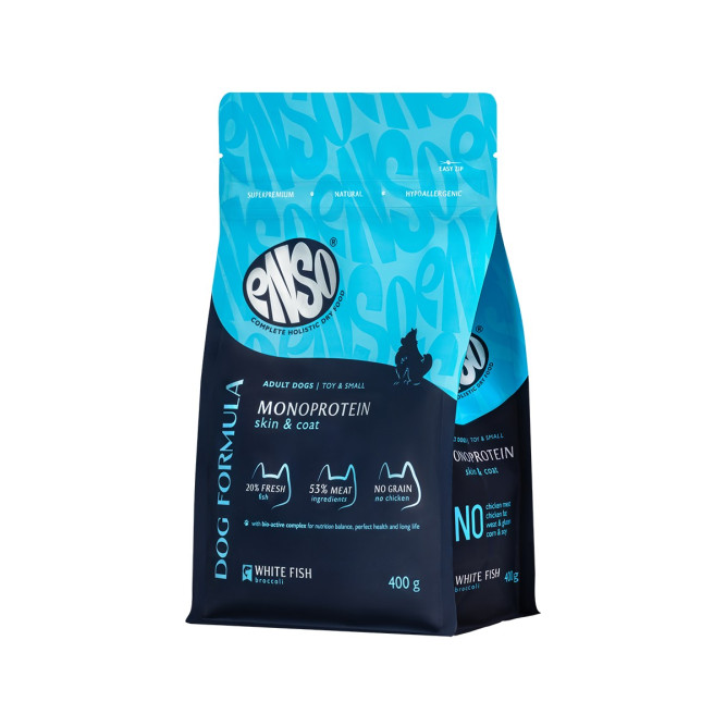 ENSO Dog Formula Monoprotein сухой корм для взрослых собак мелких и миниатюрных пород со свежей белой рыбой и добавлением брокколи - 400 г