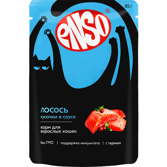 ENSO влажный корм для взрослых кошек, кусочки в соусе с лососем, в паучах - 85 г х 24 шт