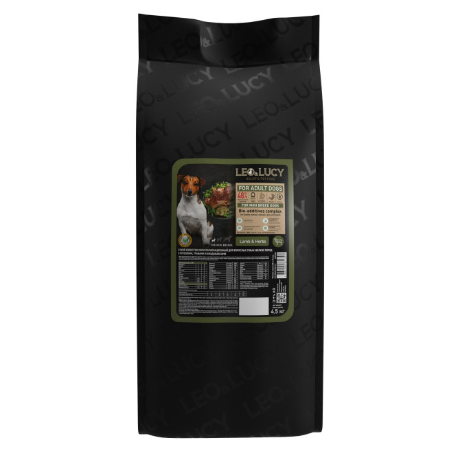 LEO&amp;LUCY сухой холистик корм для взрослых собак мелких пород с ягненком и травами - 4,5 кг