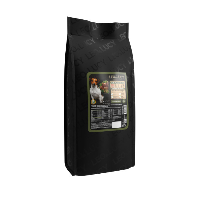 LEO&amp;LUCY сухой холистик корм для взрослых собак мелких пород с ягненком и травами - 4,5 кг