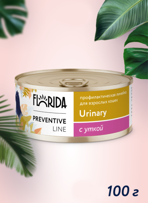 Florida Preventive Line Urinary консервы для кошек при профилактике мочекаменной болезни, с уткой - 100 г x 24 шт