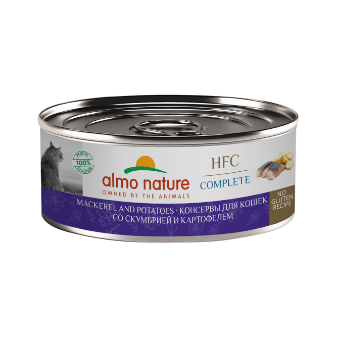 Almo Nature HFC Complete Mackerel and Potatoes влажный корм для взрослых кошек и котят с 3-х месяцев со скумбрией и картофелем, в консервах - 100 г х 12 шт