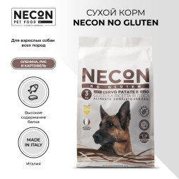 Necon No Gluten Cervo Patate E Riso безглютеновый сухой корм для взрослых собак всех пород с олениной и картофелем - 3 кг