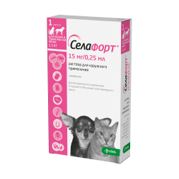 Селафорт капли от блох, вшей и власоедов для кошек и собак весом до 2,5 кг - 1 пипетка (15 мг/0,25мл)