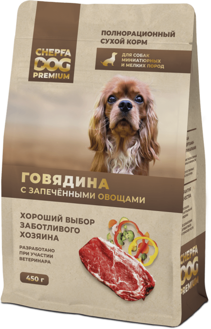 Chepfa Premium сухой корм для взрослых собак миниатюрных и мелких пород, с говядиной и запеченными овощами - 450 г