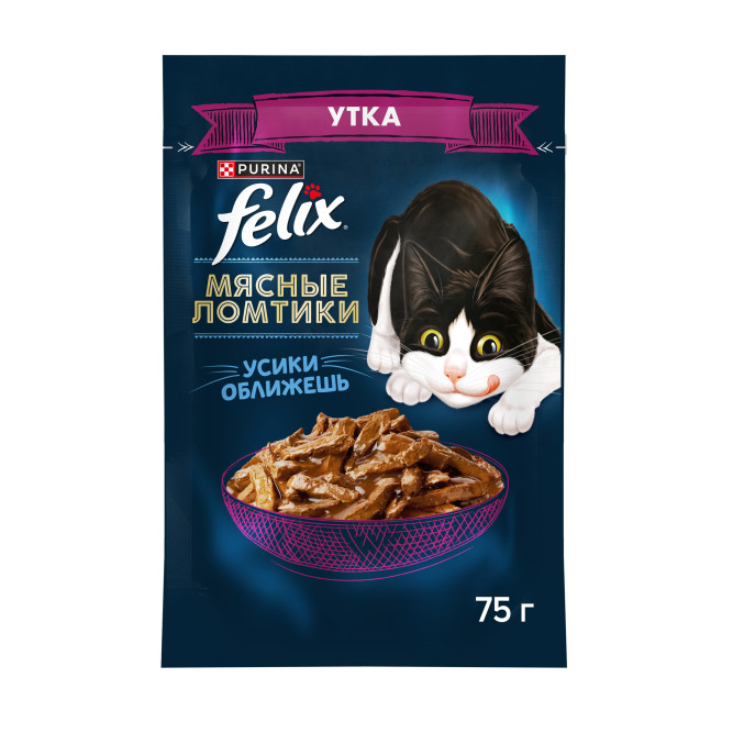Паучи Felix Мясные ломтики для взрослых кошек с уткой в соусе - 75 г х 26 шт