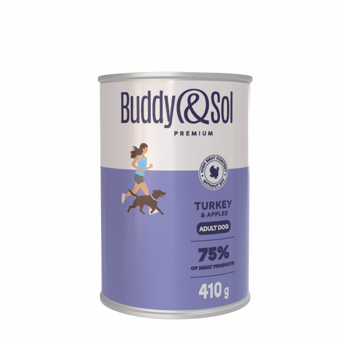 Buddy&amp;Sol Premium для собак всех пород с индейкой и яблоком, в консервах - 410 г х 6 шт
