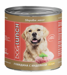 Dog Lunch влажный корм для взрослых собак с говядиной и индейкой в соусе, в консервах - 750 г х 6 шт