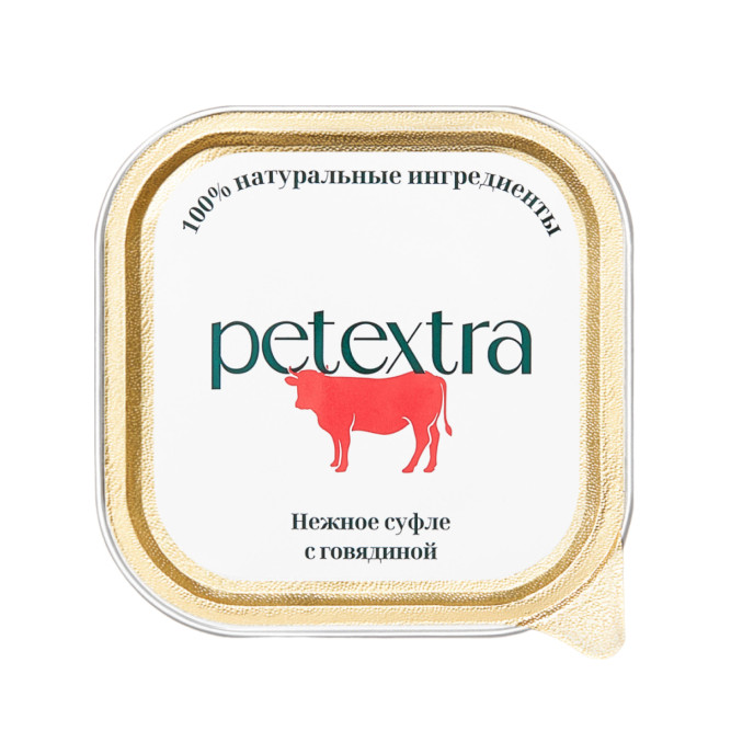 PETEXTRA влажный корм для взрослых кошек, нежное суфле с говядиной, в ламистерах - 100 г х 16 шт