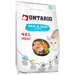 Ontario Cat Hair &amp; Skin сухой корм для взрослых кошек для здоровья кожи и шерсти с лососем - 400 г