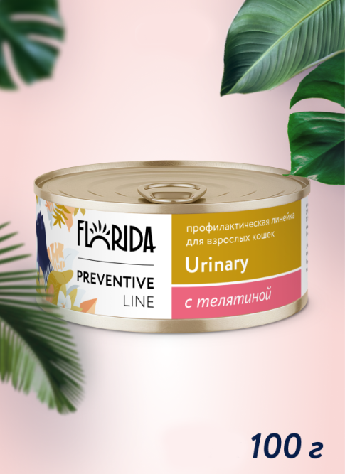 Florida Preventive Line Urinary консервы для кошек при профилактике мочекаменной болезни, с телятиной - 100 г x 24 шт