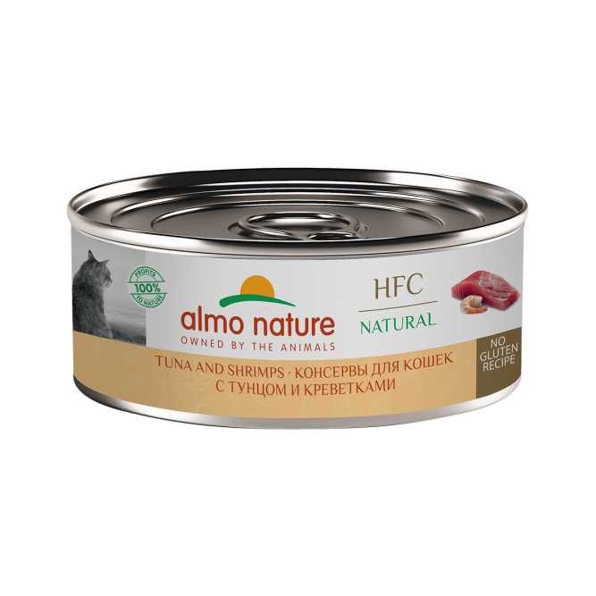 Almo Nature HFC Natural Tuna and Shrimps влажный корм для взрослых кошек и котят с 3-х месяцев с тунцом и креветками, в консервах - 100 г х 12 шт