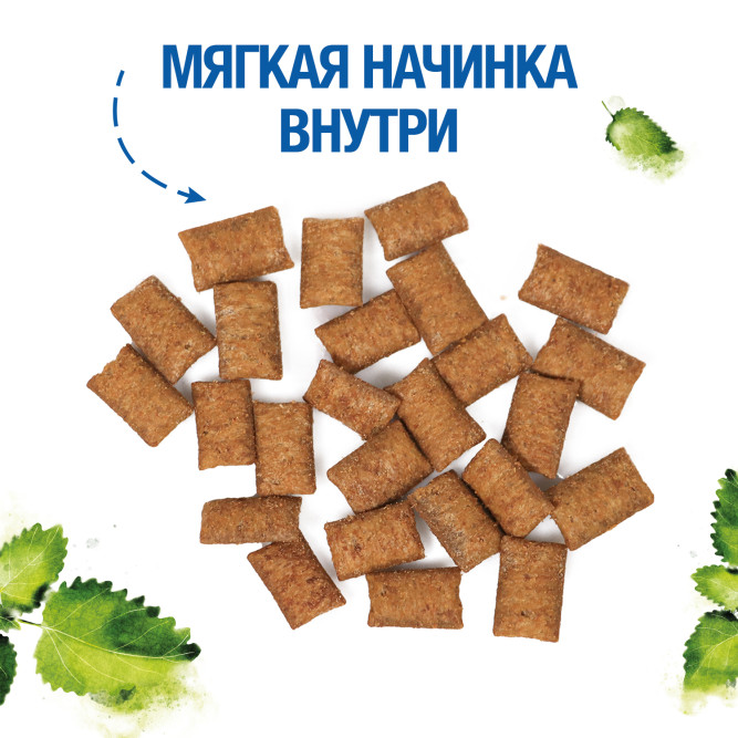 Monge Gift Dental лакомство для кошек Хрустящие подушечки с кроликом и перечной мятой, для чистки зубов - 60 г