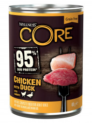Wellness Core 95 влажный корм для взрослых собак с курицей, уткой и морковью в консервах 400 г