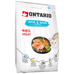 Ontario Cat Hair &amp; Skin сухой корм для взрослых кошек для здоровья кожи и шерсти с лососем - 2 кг