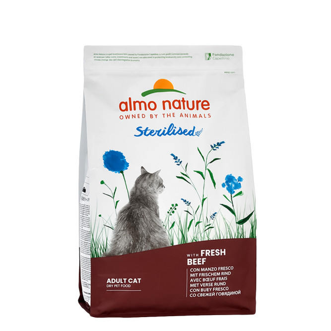 Almo Nature сухой корм для стерилизованных кошек и кастрированных котов, со свежей говядиной и коричневым рисом - 2 кг