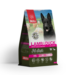 Blitz Holistic Lamb &amp; Duck сухой беззерновой корм для взрослых собак средних и крупных пород, при чувствительном пищеварении с ягненком и уткой - 1,5 кг