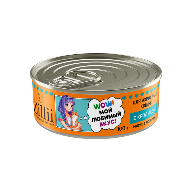 Zillii влажный корм для взрослых кошек с кроликом, в консервах - 100 г х 12 шт