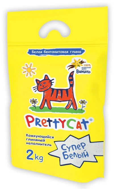 PrettyCat Cупер Белый наполнитель бентонитовый комкующийся для кошачьего туалета, с ароматом ванили - 2 кг