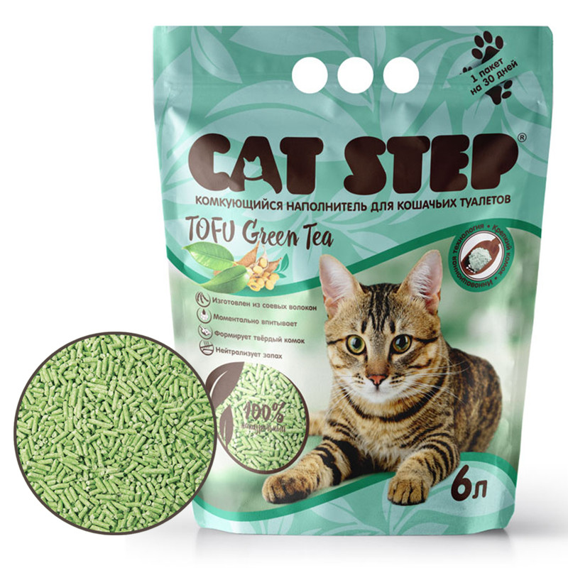 Cat Step Tofu Green Tea наполнитель растительный комкующийся с ароматом ...