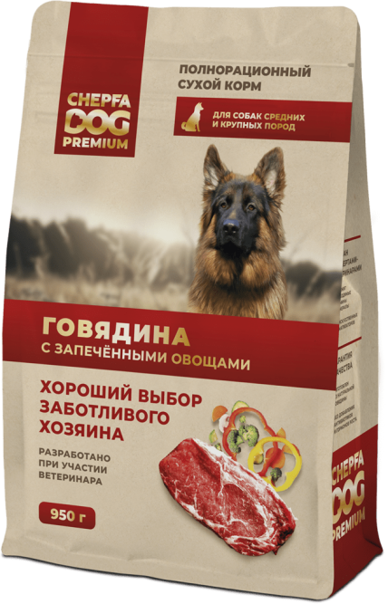 Chepfa Premium сухой корм для взрослых собак средних и крупных пород, с говядиной и запеченными овощами - 950 г