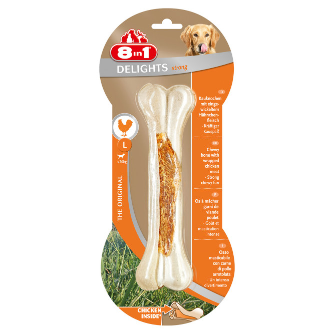 Лакомство 8in1 DELIGHTS Strong L косточка сверхпрочная с куриным мясом для крупных собак 21 см