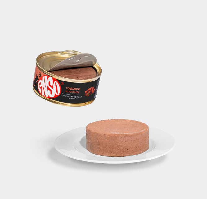 ENSO влажный корм для взрослых кошек, паштет с говядиной и клюквой, в консервах - 100 г х 24 шт. СРОК ДО 11.2025