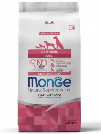 Monge Dog All Breeds сухой корм для взрослых собак с говядиной и рисом 2,5 кг