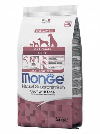 Monge Dog All Breeds сухой корм для взрослых собак с говядиной и рисом 2,5 кг