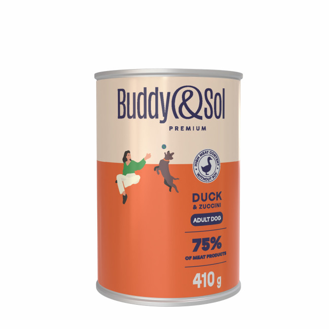 Buddy&amp;Sol Premium для собак всех пород с уткой и цуккини, в консервах - 410 г х 6 шт