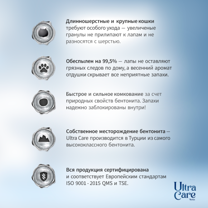 Ultra Care Coarse Long Hairy &amp; Big Cats комкующийся наполнитель для кошачьего туалета для длинношерстных и крупных кошек, в двойном картоне - 7 кг