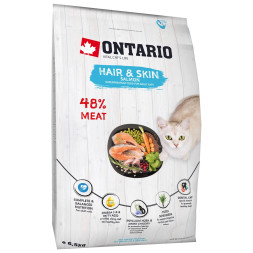 Ontario Cat Hair &amp; Skin сухой корм для взрослых кошек для здоровья кожи и шерсти с лососем - 6,5 кг