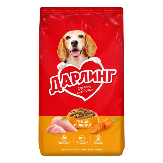 Дарлинг сухой корм для взрослых собак с птицей и овощами - 2 кг