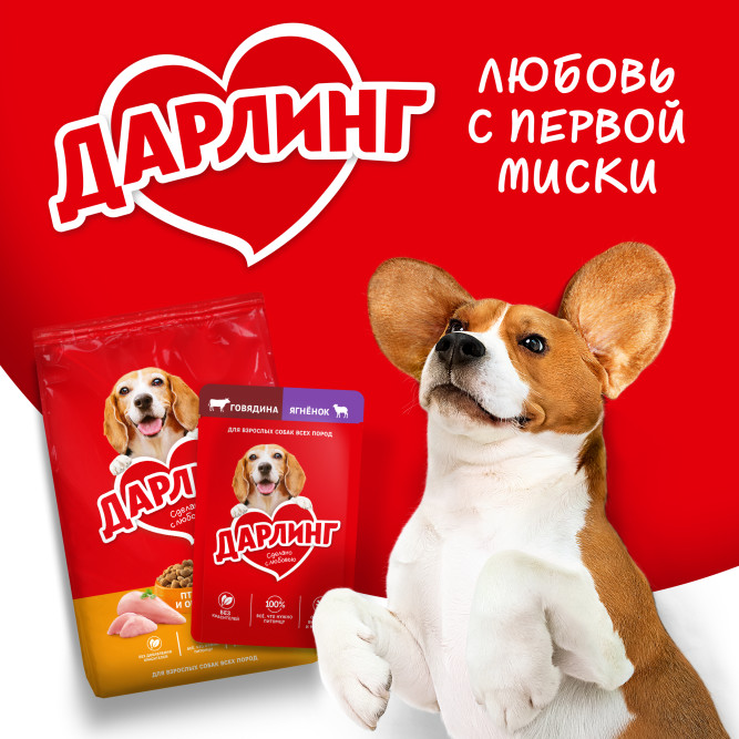 Дарлинг сухой корм для взрослых собак с птицей и овощами - 2 кг