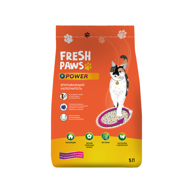 Fresh Paws Power наполнитель впитывающий минеральный для кошачьего туалета - 5 л