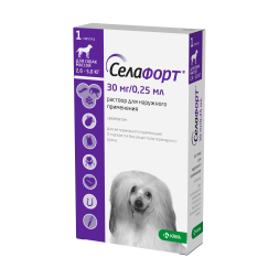 Селафорт капли от блох, вшей и власоедов для собак весом от 2,6 до 5 кг - 1 пипетка (30 мг/0,25 мл)