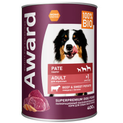 AWARD влажный корм для взрослых собак, паштет с говядиной и бататом, в консервах - 400 г х 12 шт