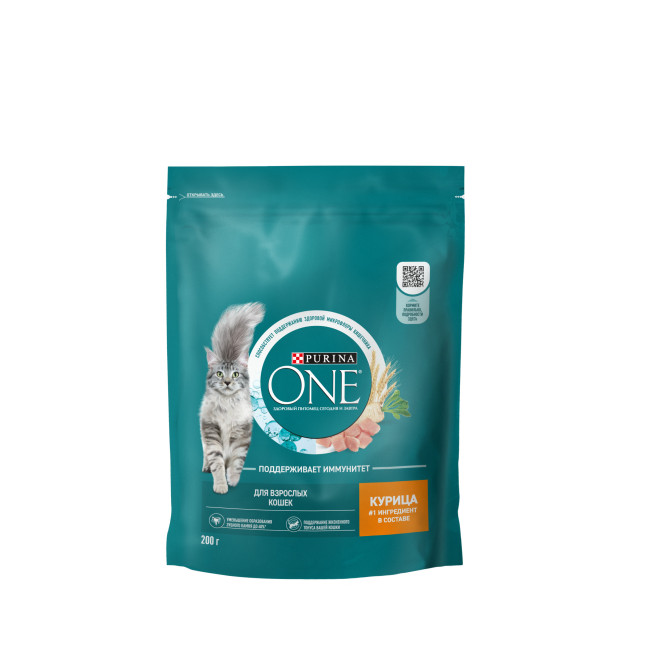 Purina One сухой корм для взрослых кошек с курицей и цельным злаками - 200 г